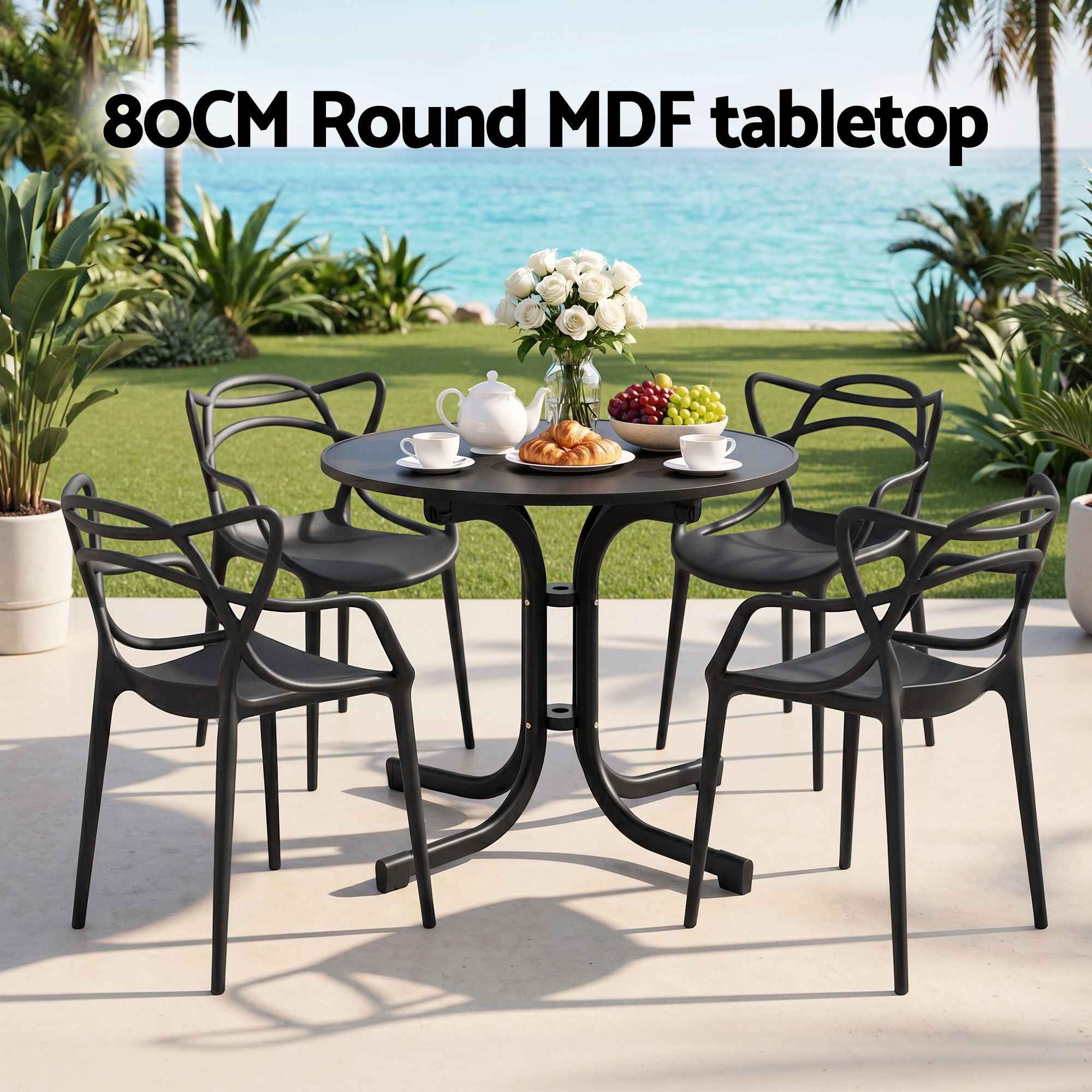 Gardeon 5PCS Outdoor Dining Set Table and Chairs Garden Patio Furniture Entwine Black