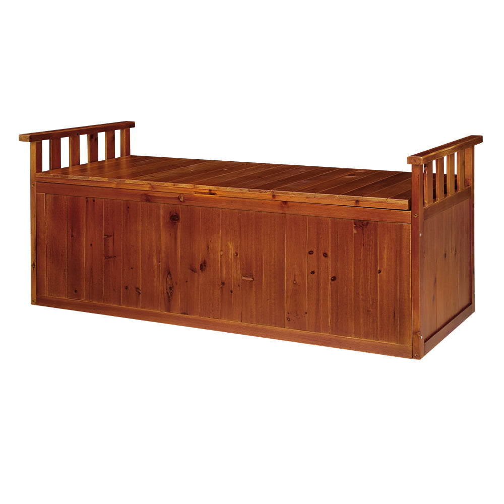 Gardeon Outdoor Storage Bench Box 129cm Wooden Garden Toy Chest Sheds Patio Furniture XL Natural - YDS.com.au