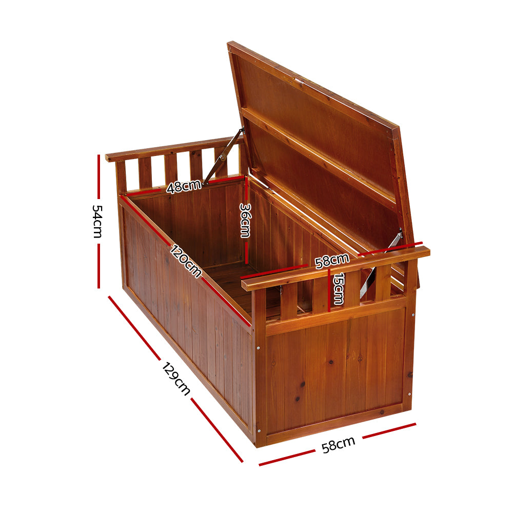 Gardeon Outdoor Storage Bench Box 129cm Wooden Garden Toy Chest Sheds Patio Furniture XL Natural - YDS.com.au
