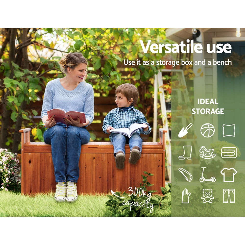 Gardeon Outdoor Storage Bench Box 129cm Wooden Garden Toy Chest Sheds Patio Furniture XL Natural - YDS.com.au
