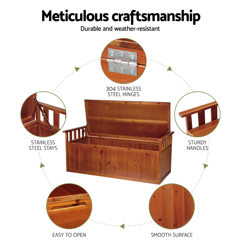 Gardeon Outdoor Storage Bench Box 129cm Wooden Garden Toy Chest Sheds Patio Furniture XL Natural - YDS.com.au