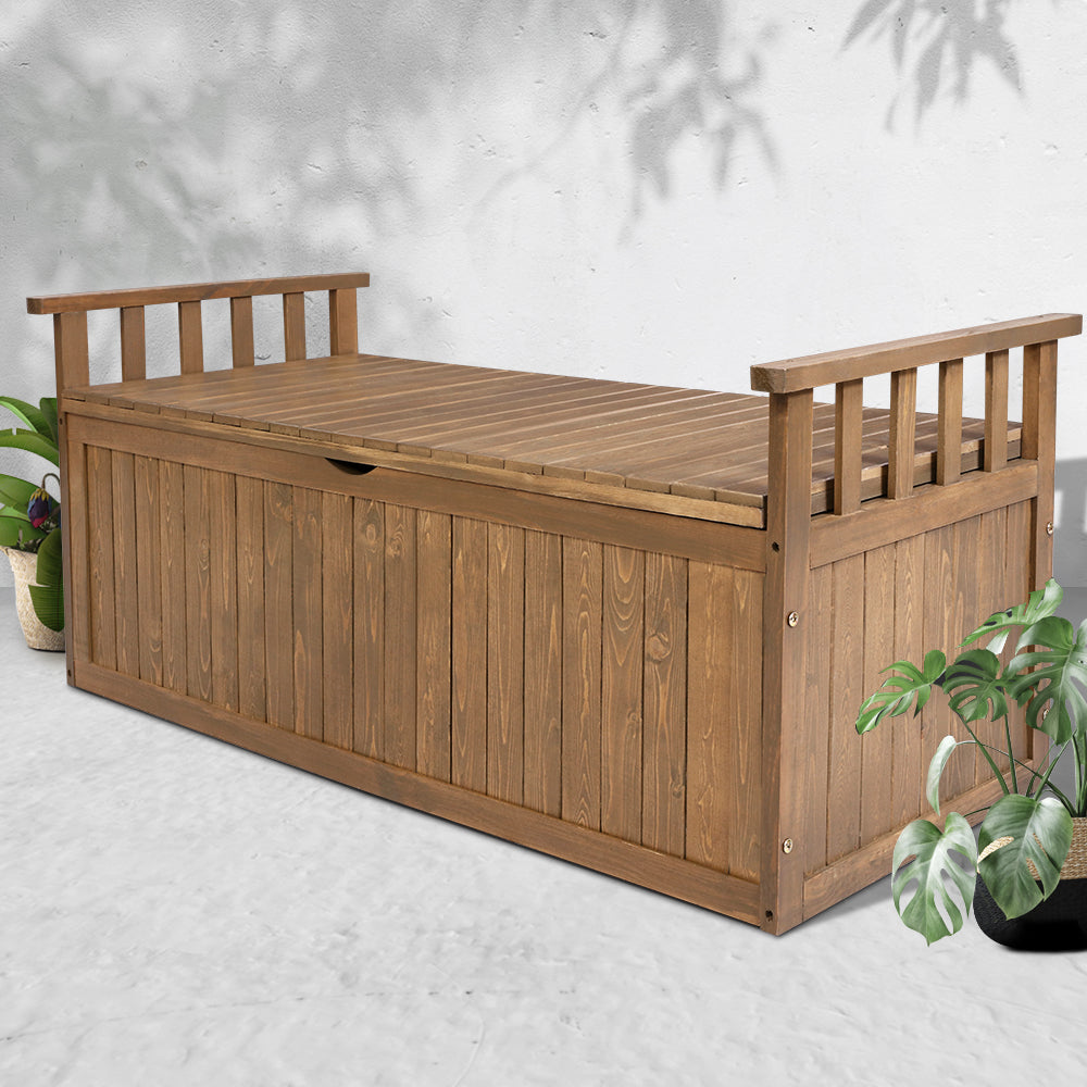Gardeon Outdoor Storage Bench Box 129cm Wooden Garden Toy Chest Sheds Patio Furniture XL Natural - YDS.com.au