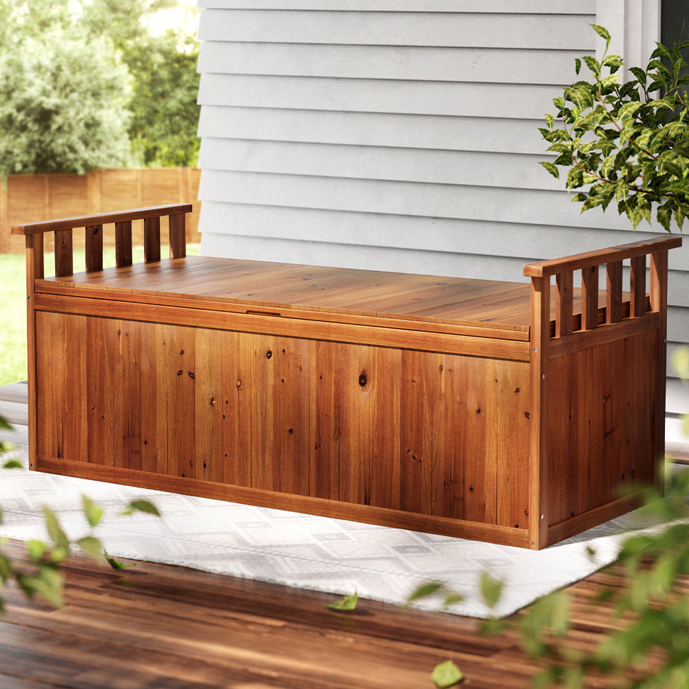 Gardeon Outdoor Storage Bench Box 129cm Wooden Garden Toy Chest Sheds Patio Furniture XL Natural - YDS.com.au