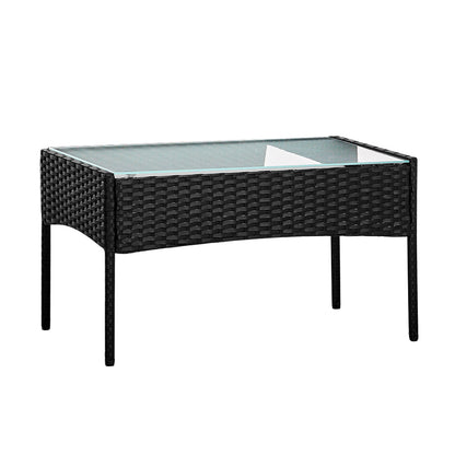 Conjunto de sofá de exterior de 4 plazas Gardeon con funda de almacenamiento, mesa y silla de mimbre, color negro