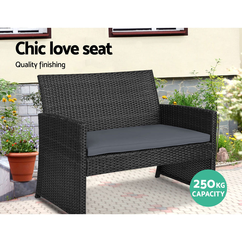 Conjunto de 4 sofás de exterior Gardeon con mesa y sillas de ratán, muebles de jardín en color negro