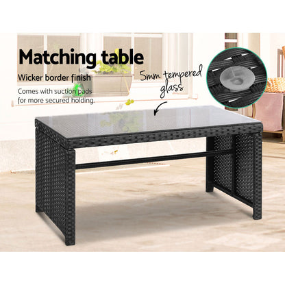 Conjunto de 4 sofás de exterior Gardeon con mesa y sillas de ratán, muebles de jardín en color negro