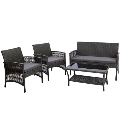 Conjunto de 4 sofás de exterior Gardeon con mesa y silla de mimbre con forma de arpa, muebles de jardín en color gris