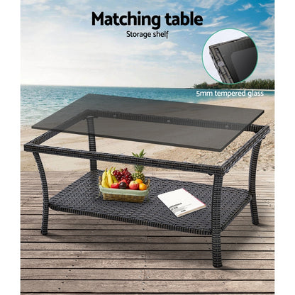 Conjunto de 4 sofás de exterior Gardeon con mesa y silla de mimbre con forma de arpa, muebles de jardín en color gris