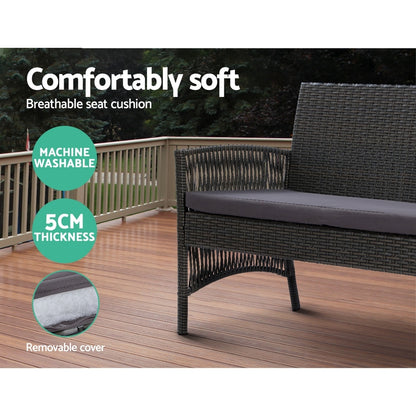 Conjunto de 4 sofás de exterior Gardeon con mesa y silla de mimbre con forma de arpa, muebles de jardín en color gris