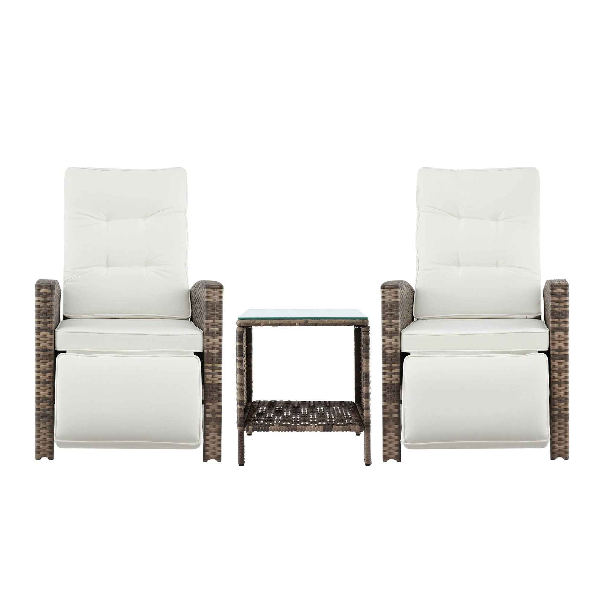 Gardeon 3PC Outdoor Bistro Set Recliner Chairs Table Sun lounge Patio Furniture Wicker Adjustable