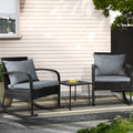 Gardeon 3PC Rocking Chair Table Wicker Outdoor Furniture Patio Bistro Set Black - YDS.com.au