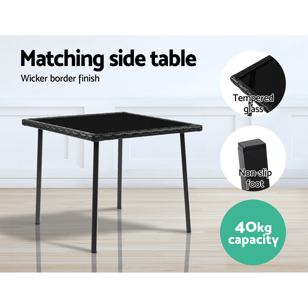 Gardeon 3PC Rocking Chair Table Wicker Outdoor Furniture Patio Bistro Set Black - YDS.com.au