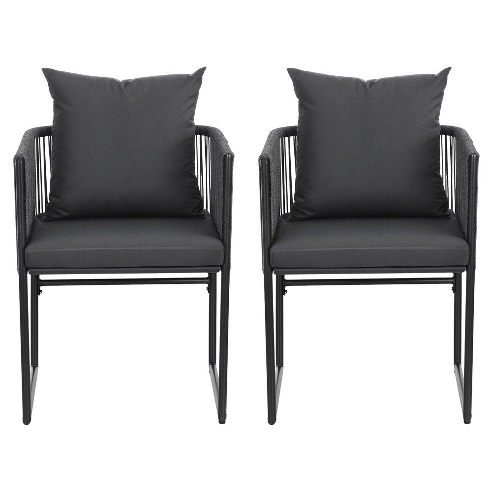 Gardeon 2PC Outdoor Dining Chairs Woven Rope Chair Patio Furniture Garden Steel