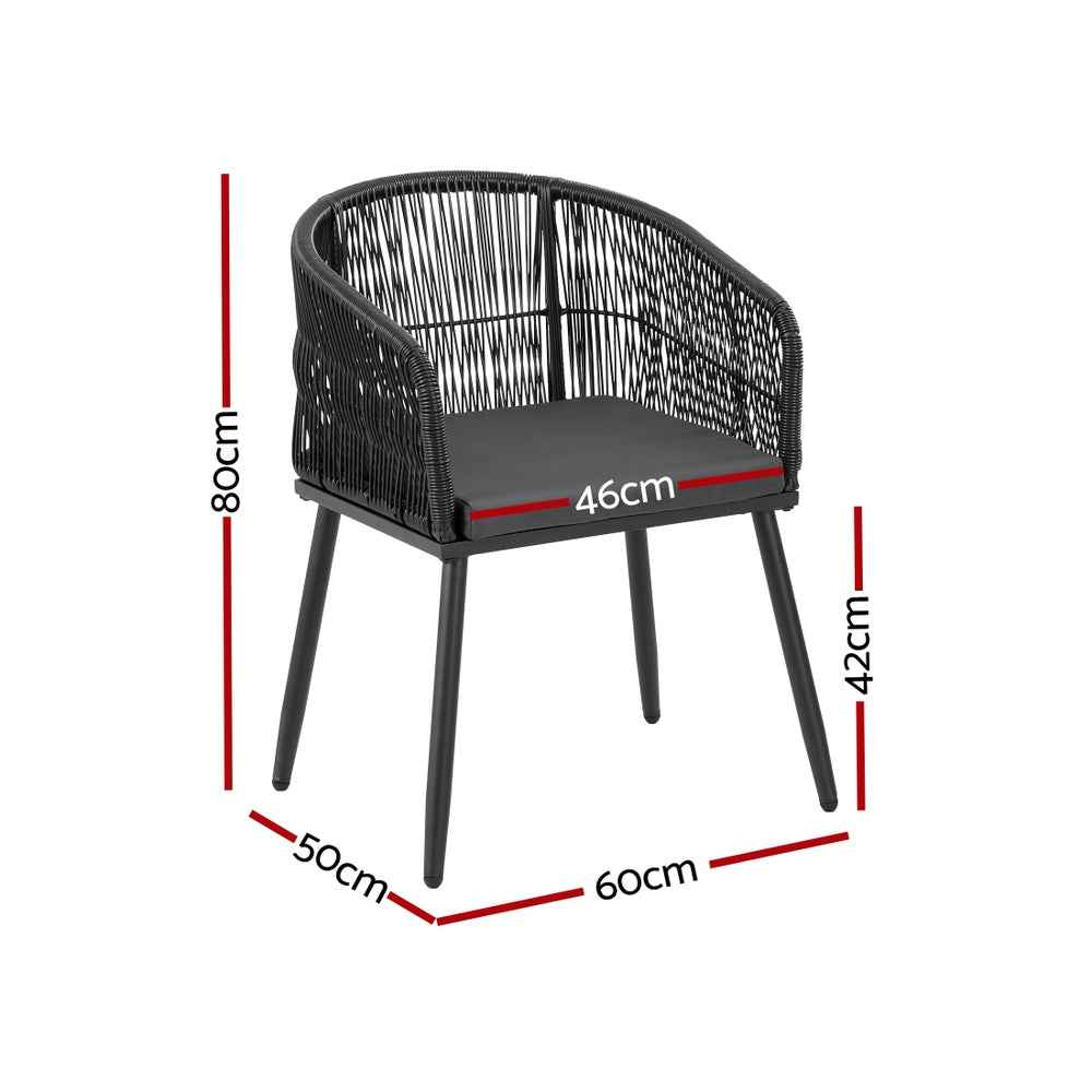 Gardeon 2PC Outdoor Dining Chairs Wicker Chair Patio Furniture Garden Steel Black