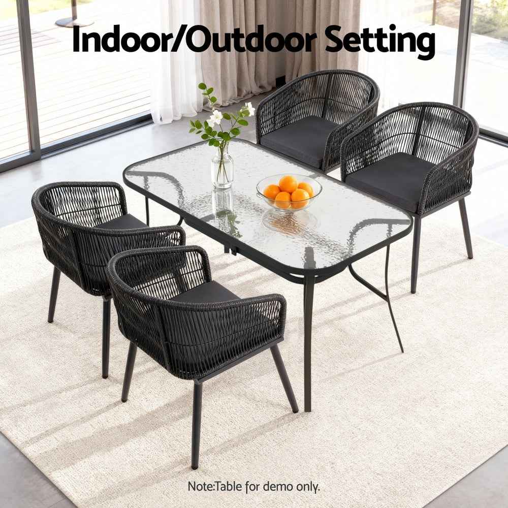 Gardeon 2PC Outdoor Dining Chairs Wicker Chair Patio Furniture Garden Steel Black