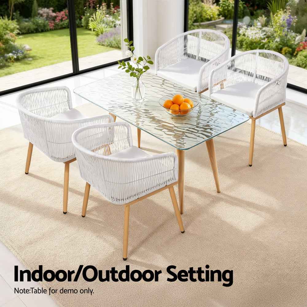 Gardeon 2PC Outdoor Dining Chairs Wicker Chair Patio Furniture Garden Steel White