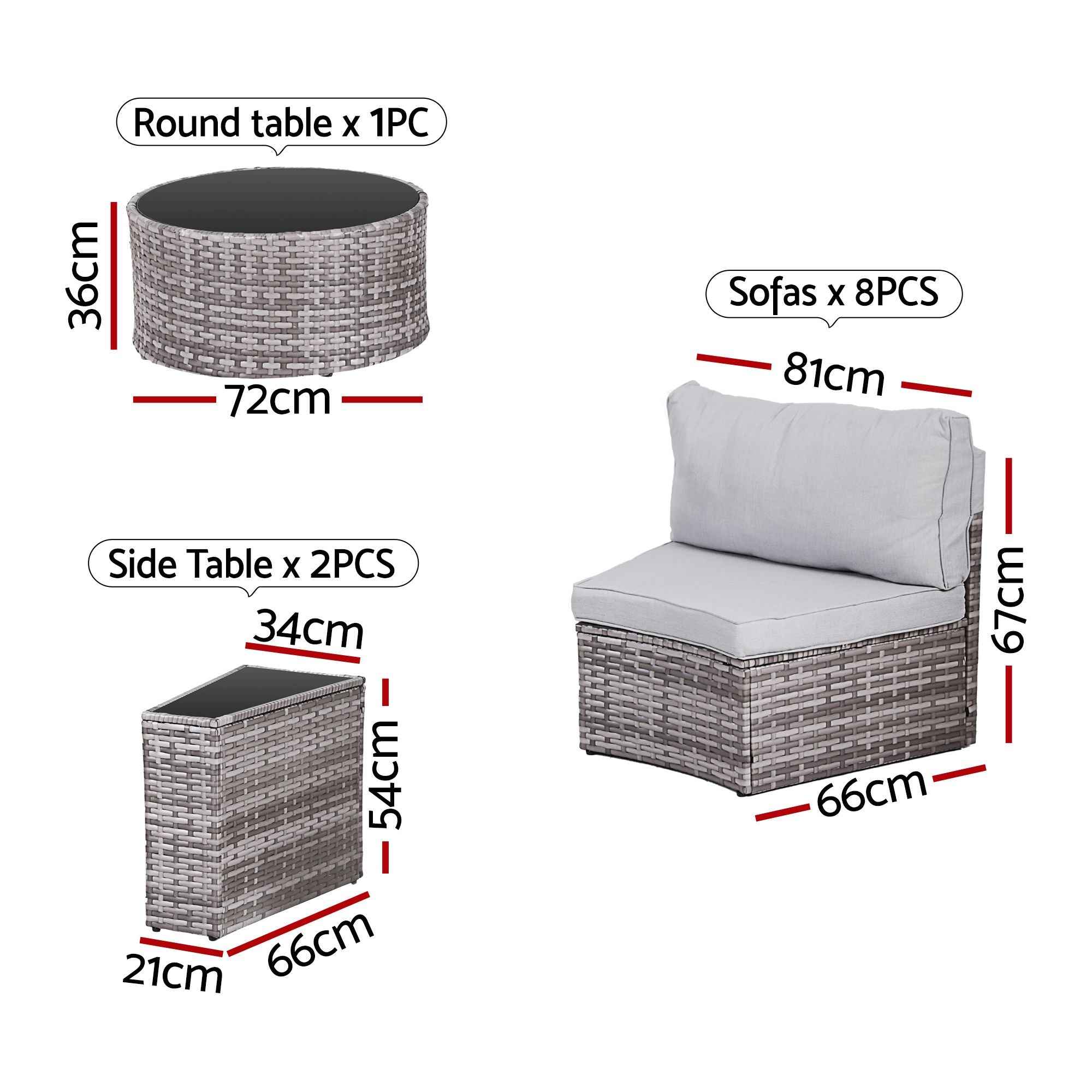 Gardeon 8 Seater Outdoor Sofa Set 11PCS Table Chair Set Garden Rattan Furniture