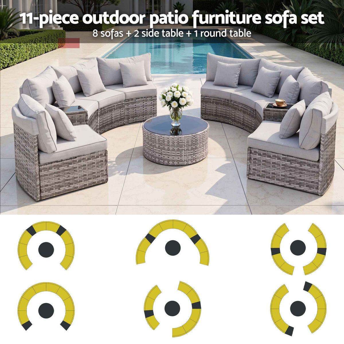 Gardeon 8 Seater Outdoor Sofa Set 11PCS Table Chair Set Garden Rattan Furniture