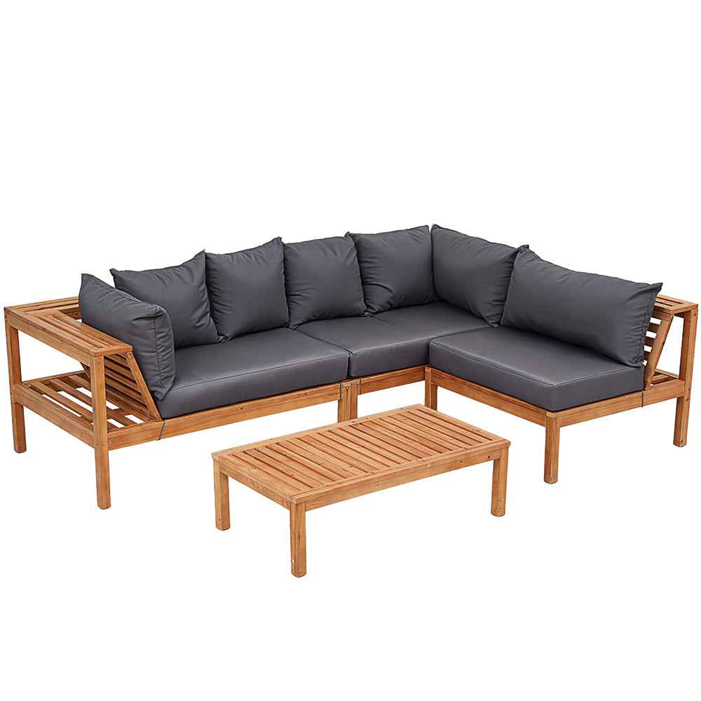 Gardeon 4 Pieces Outdoor Sofa Set 5-Seater Wooden Bench with Built-in Side Table