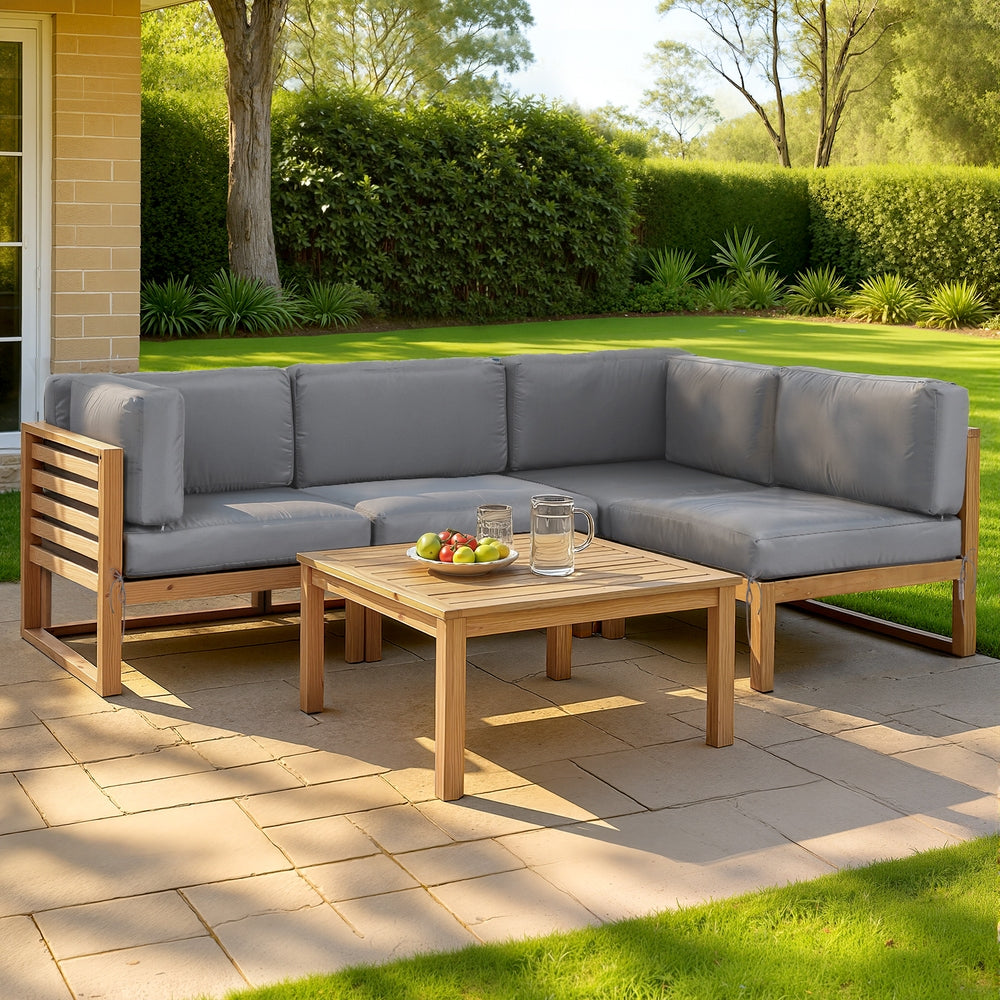Gardeon 4-Piece Outdoor Sofa Set Wooden Couch Lounge Setting 5PCS