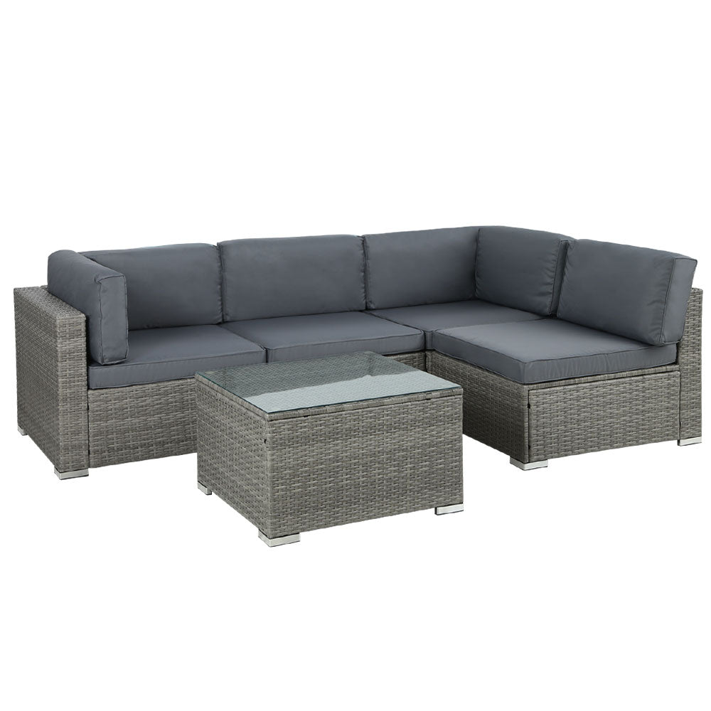 Conjunto de sofás de exterior de 5 piezas Gardeon, conjunto de sofá tipo lounge de mimbre de 4 plazas, color gris 