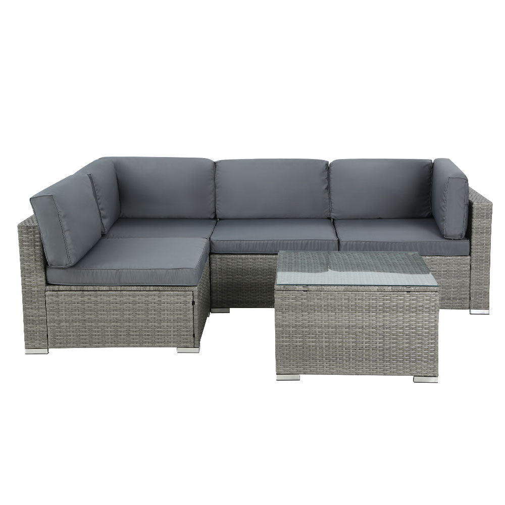 Conjunto de sofás de exterior de 5 piezas Gardeon, conjunto de sofá tipo lounge de mimbre de 4 plazas, color gris 