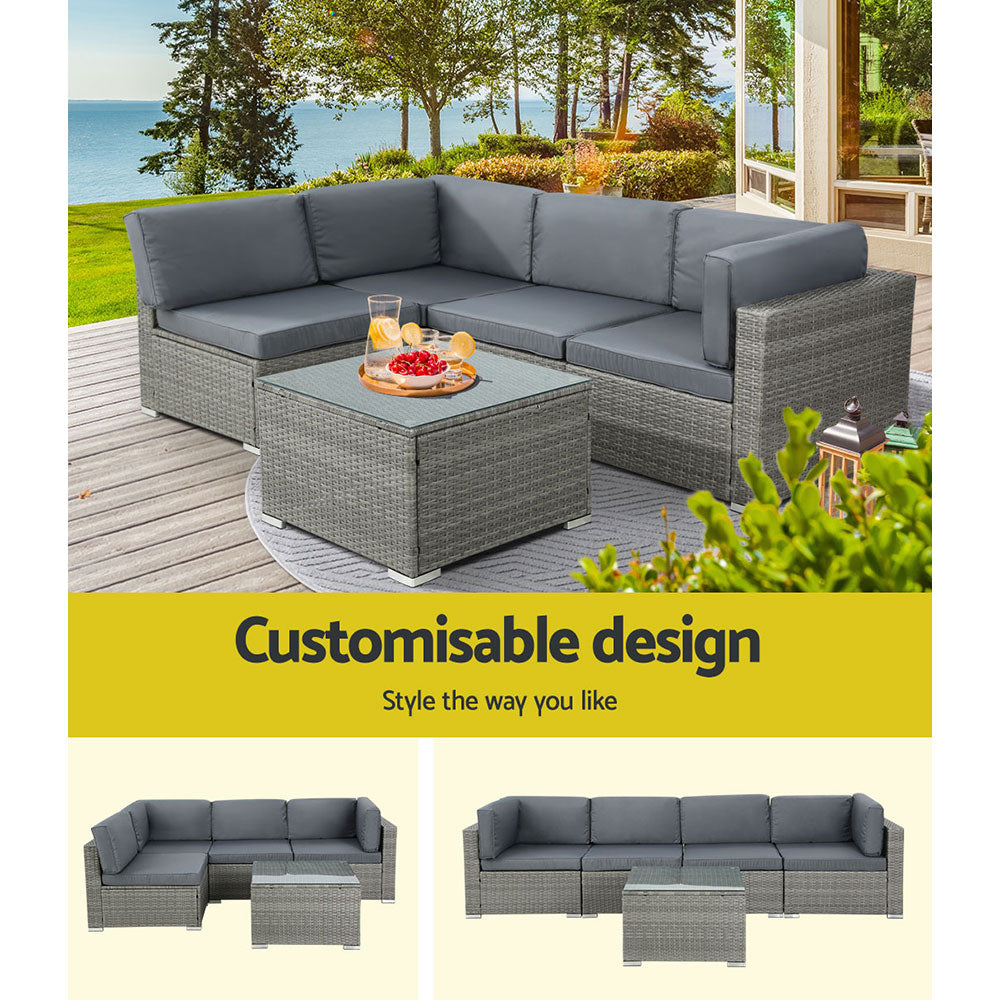 Conjunto de sofás de exterior de 5 piezas Gardeon, conjunto de sofá tipo lounge de mimbre de 4 plazas, color gris 
