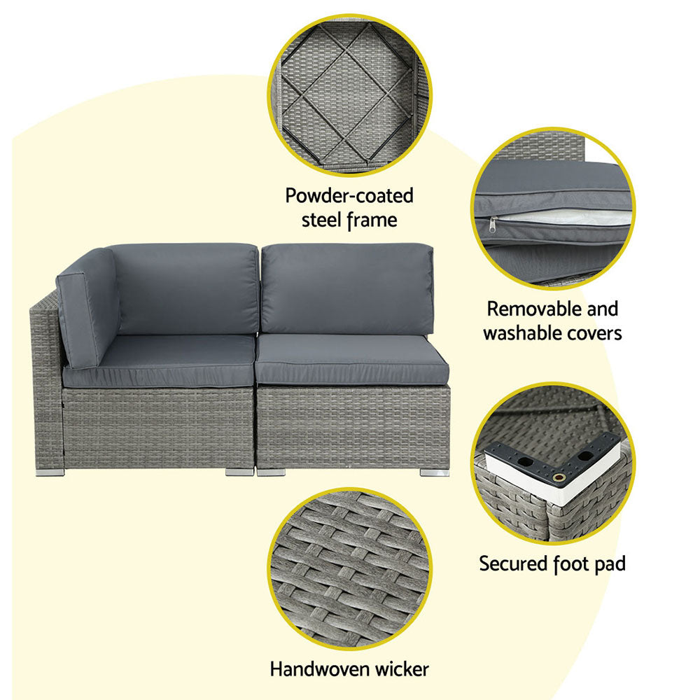 Conjunto de sofás de exterior de 5 piezas Gardeon, conjunto de sofá tipo lounge de mimbre de 4 plazas, color gris 