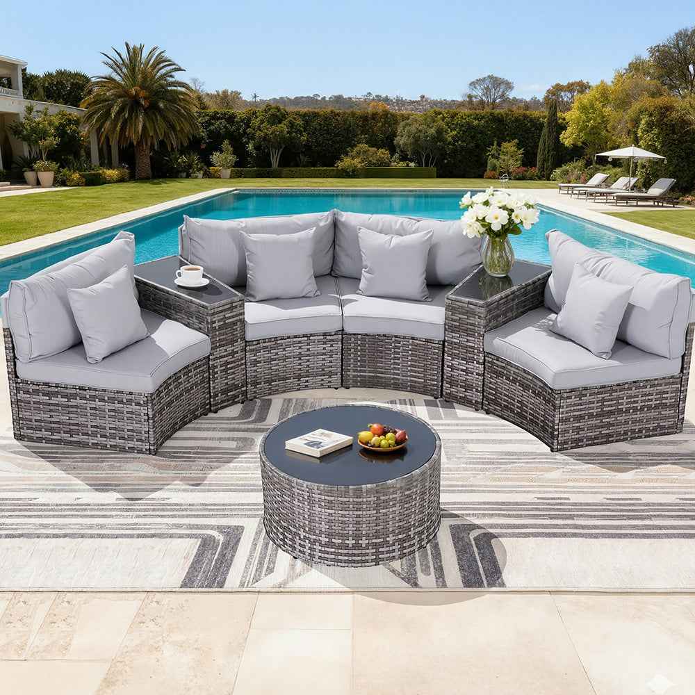 Gardeon 4 Seater Outdoor Sofa Set 7PCS Table Chair Set Garden Rattan Patio Furniture