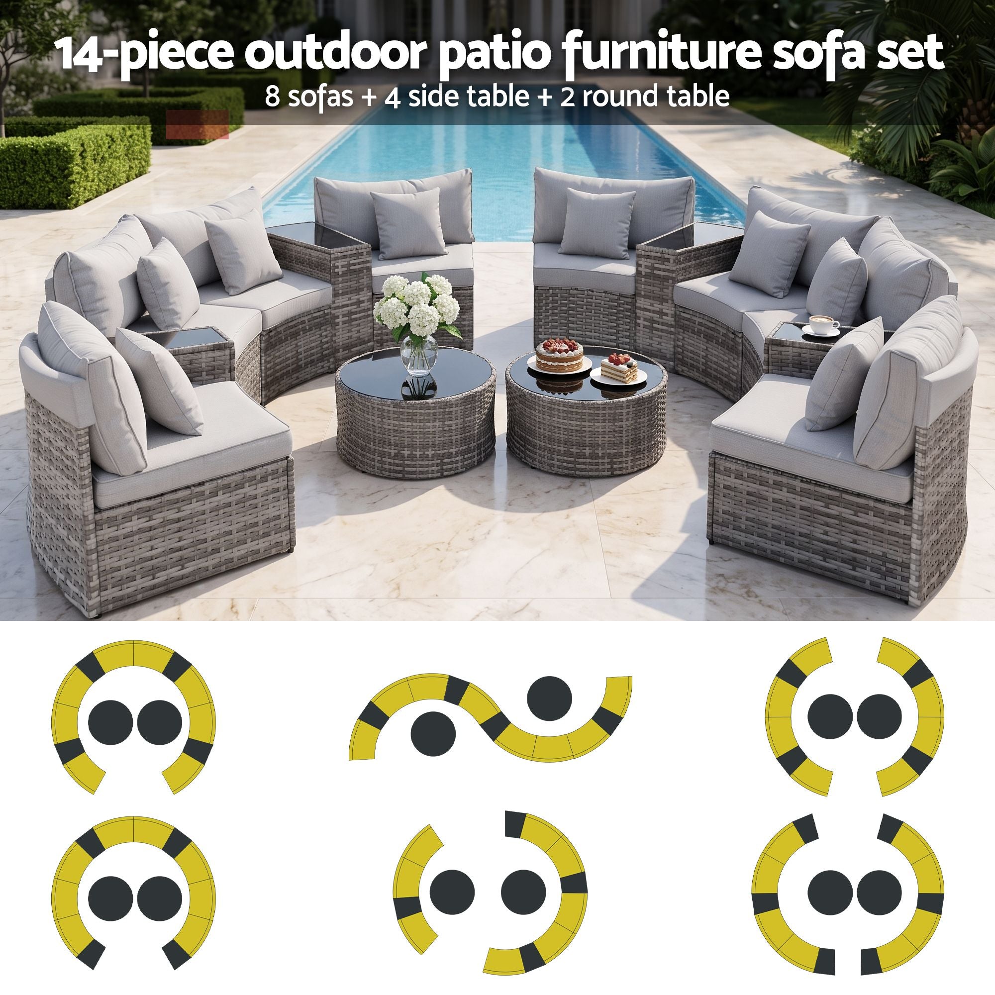 Gardeon 8 Seater Outdoor Sofa Set 14PCS Table Chair Set Rattan Patio Furniture
