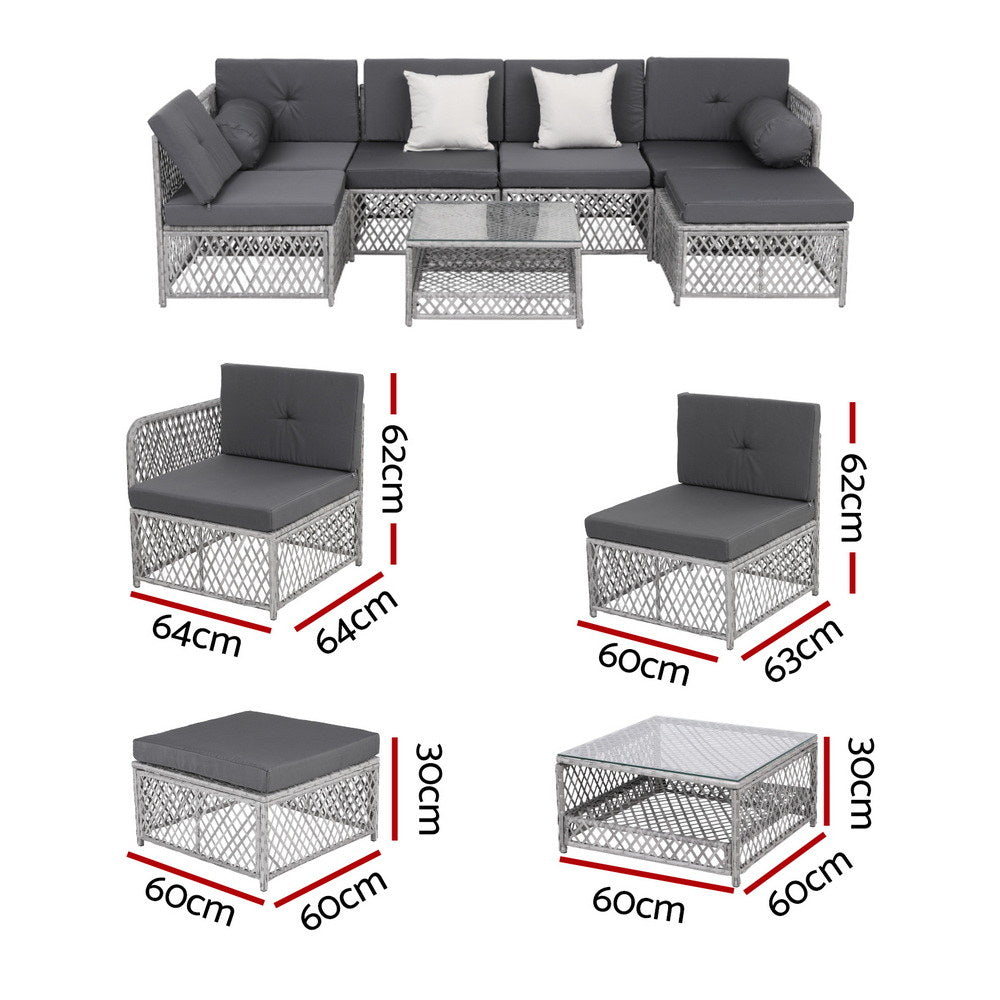 Gardeon 6 Seater Outdoor Sofa Set 7PCS Table Chair Set Garden Rattan Patio Furniture