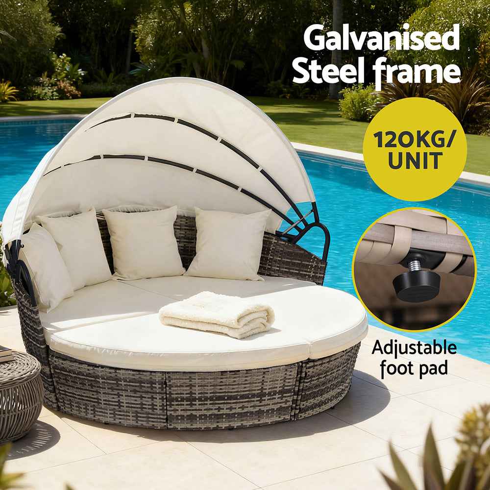 Gardeon Outdoor Day Bed Sun Lounge Setting Wicker Lounger Furniture Patio Beige Set of 3