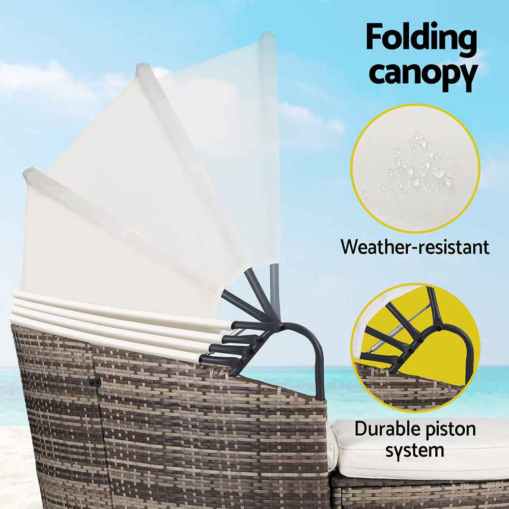 Gardeon Outdoor Day Bed Sun Lounge Setting Wicker Lounger Furniture Patio Beige Set of 3