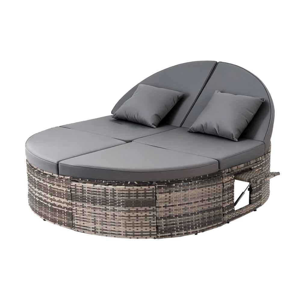 Gardeon Outdoor Day Bed Sun Lounge Setting Wicker Lounger Patio Furniture w/ Retractable Side Tray