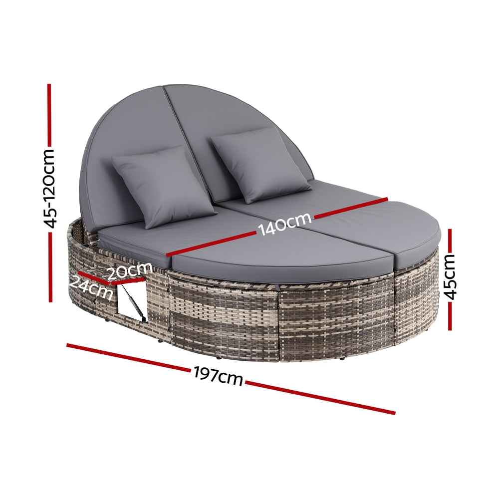 Gardeon Outdoor Day Bed Sun Lounge Setting Wicker Lounger Patio Furniture w/ Retractable Side Tray