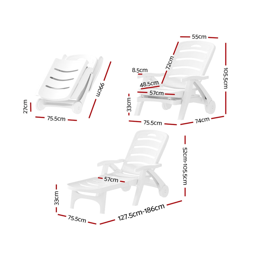 Tumbona plegable Gardeon con ruedas, muebles de exterior para patio