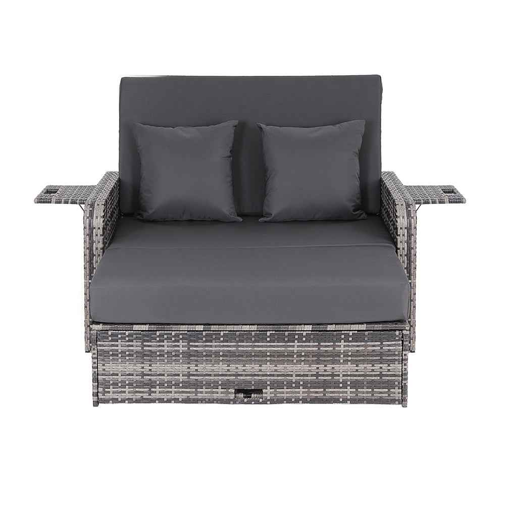 Gardeon Outdoor Day Bed Sun Lounge Setting Wicker Lounger Patio Furniture Grey