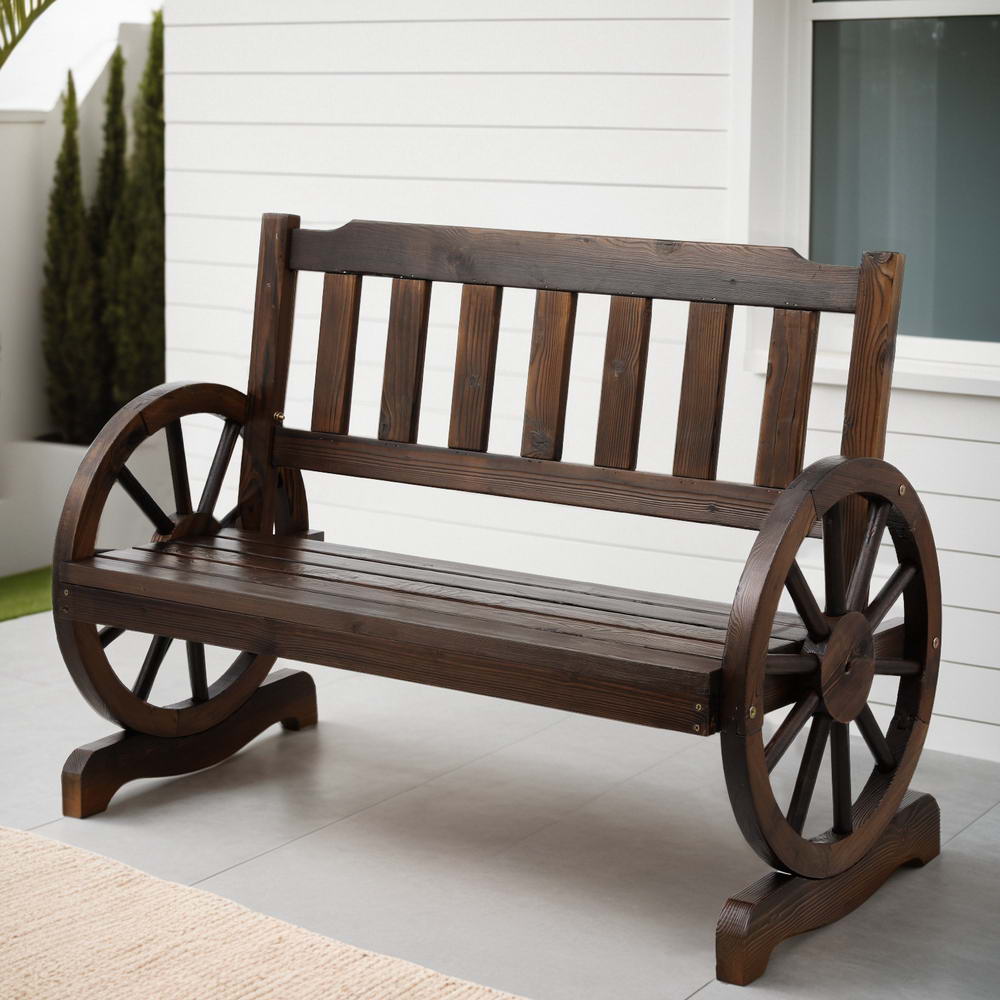 Gardeon Outdoor Garden Bench Wooden 2 Seater Wagon Chair Patio Furniture Brown