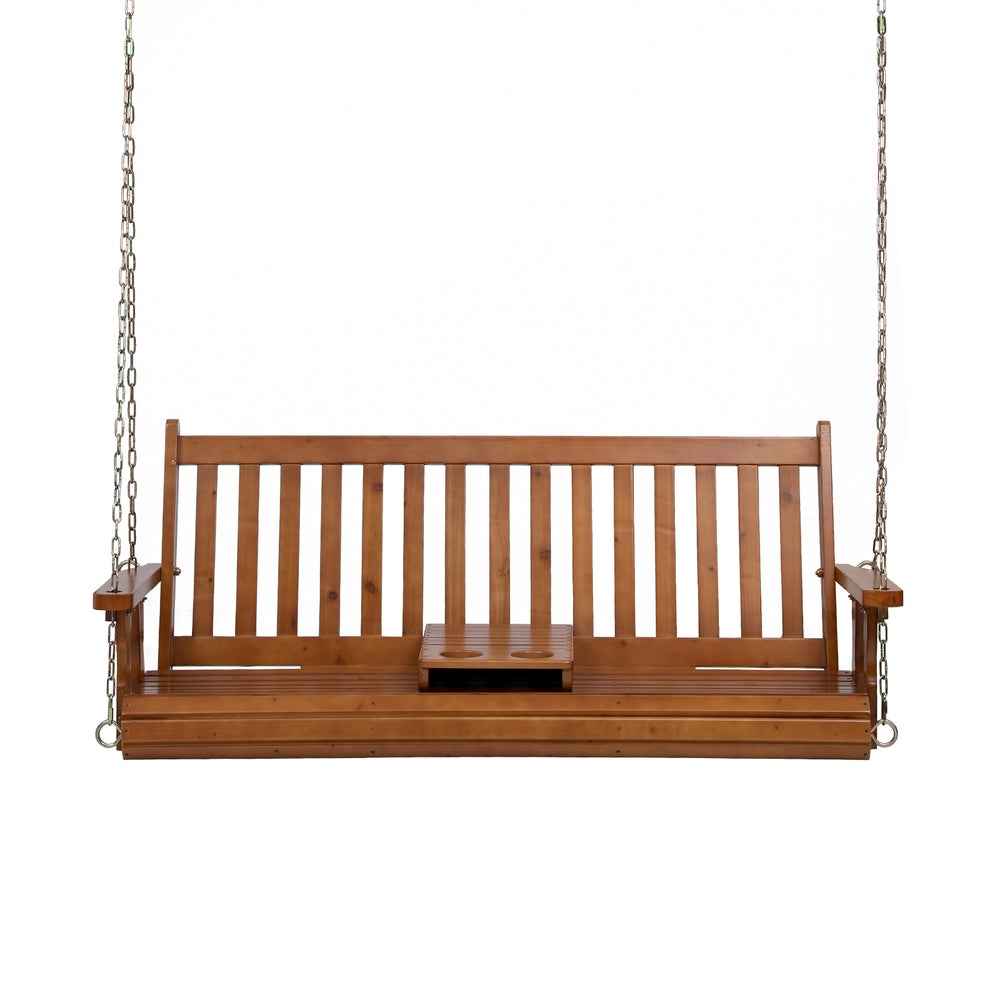Gardeon Porch Outdoor Swing Chair Patio Furniture Wooden Bench 2 Seat Cup Holder