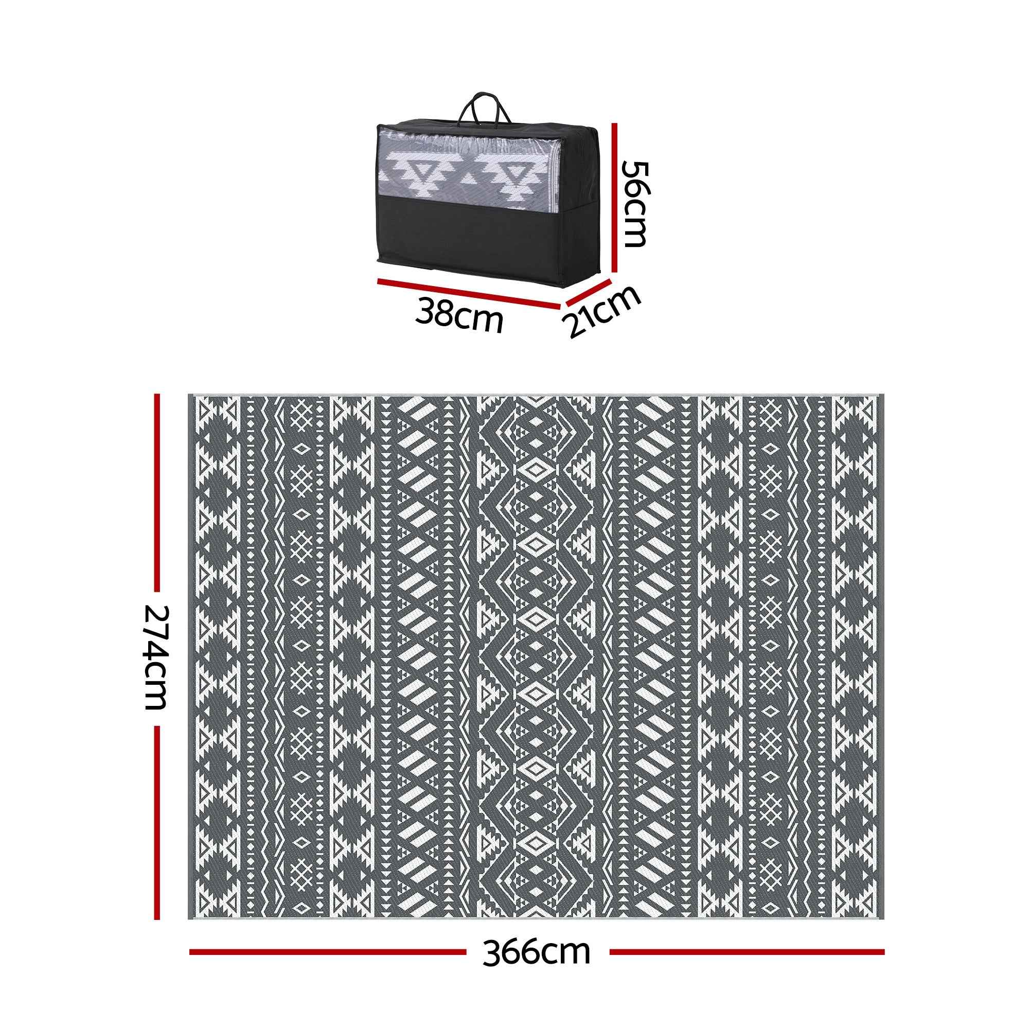 Gardeon Outdoor Rugs 274x366cm Large Carpet Reversible Area Mat PP Dual-Sided Patio Rug Bohemian