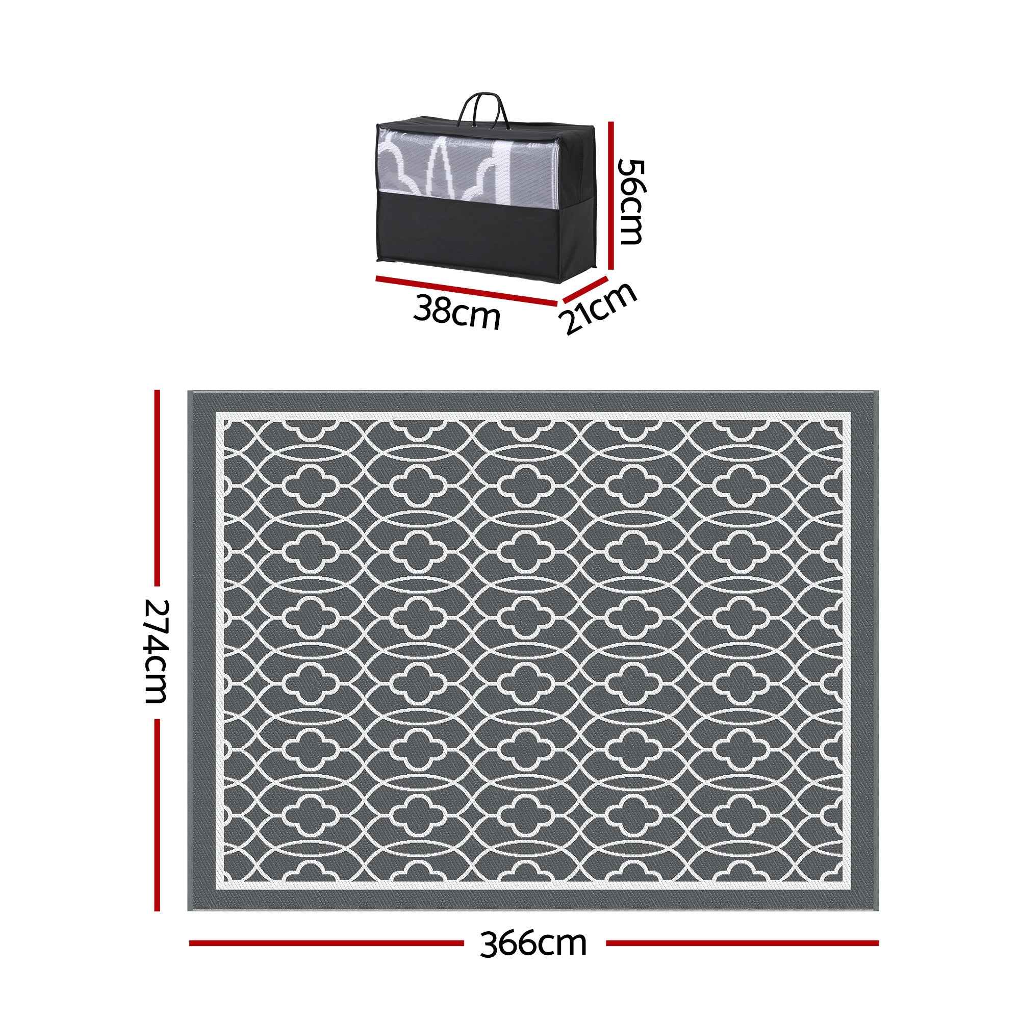 Gardeon Outdoor Rugs 274x366cm Large Carpet Reversible Area Mat PP Dual-Sided Patio Rug