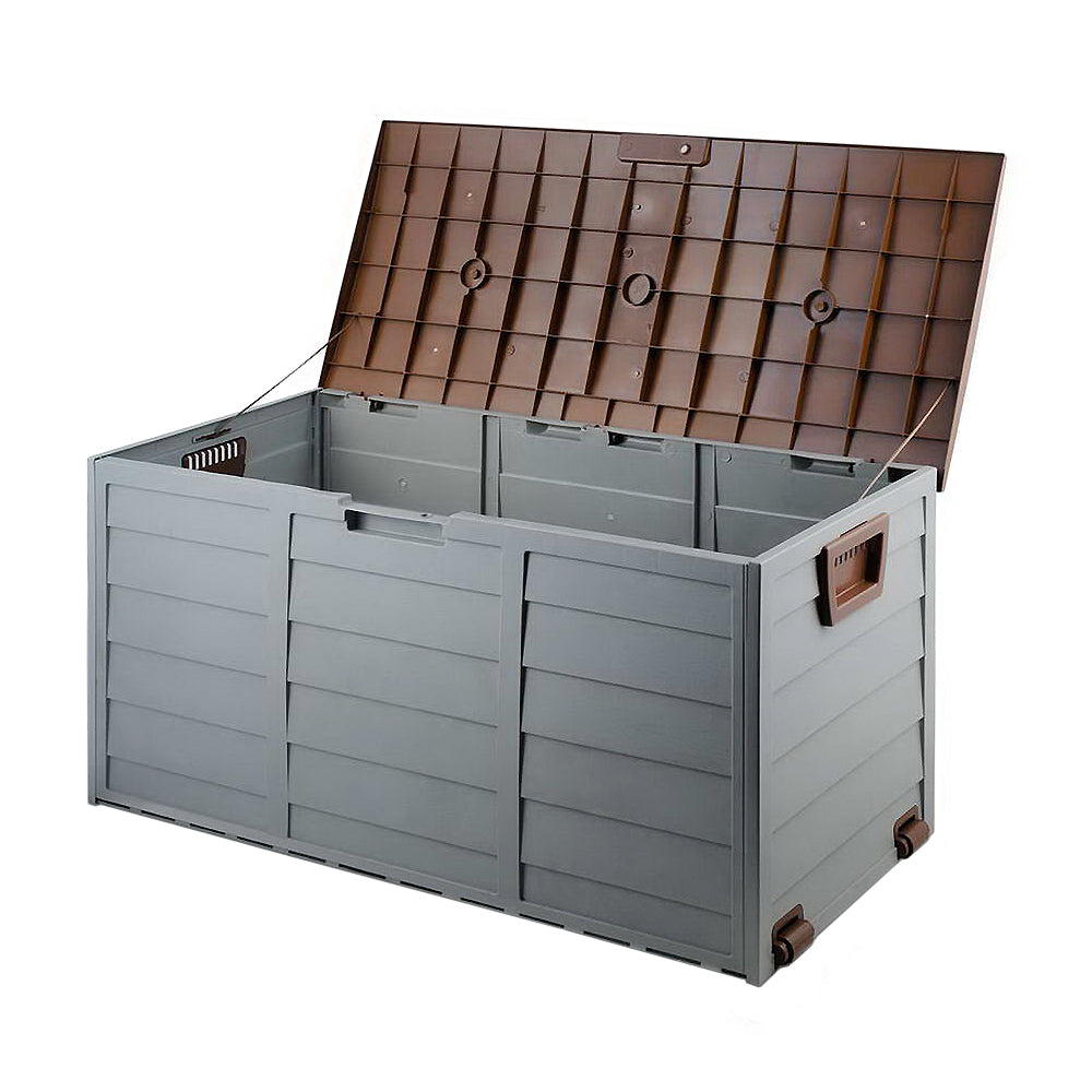 Gardeon Outdoor Storage Box 290L Lockable Organiser Garden Deck Shed Tool Brown