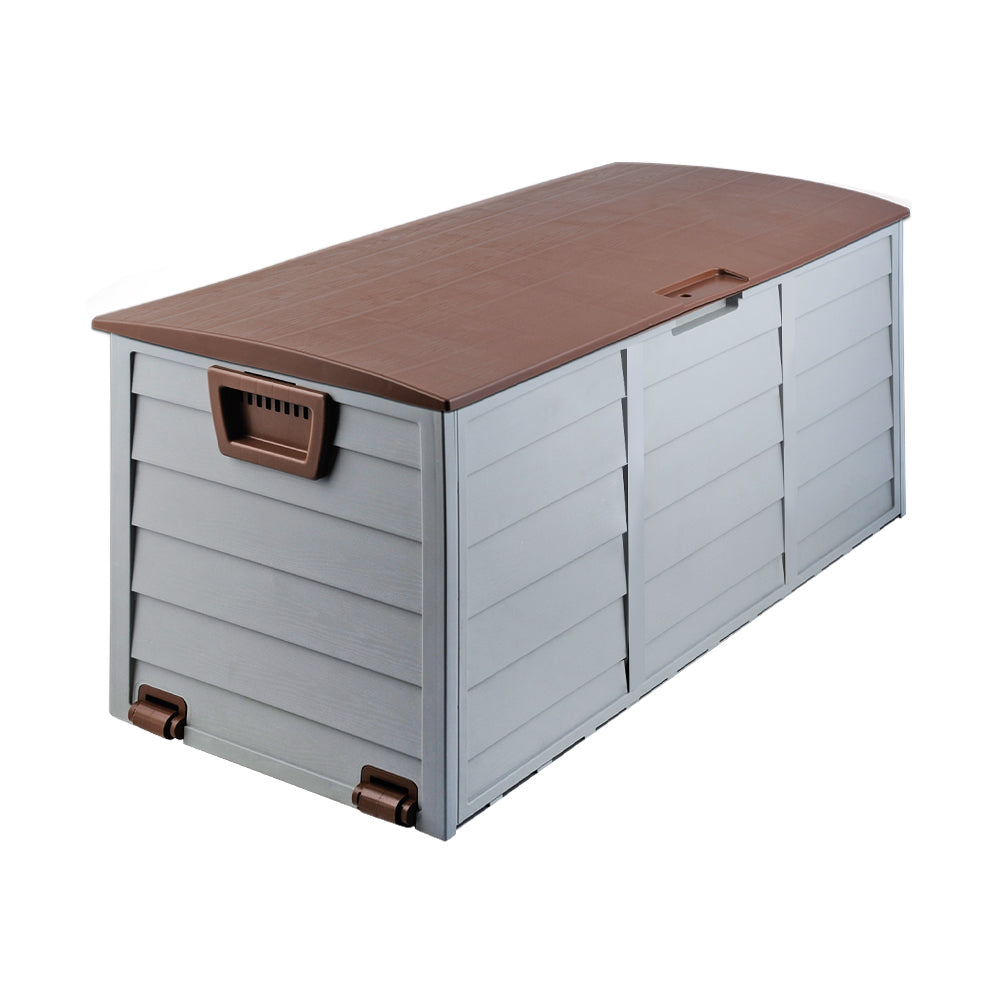 Gardeon Outdoor Storage Box 290L Lockable Organiser Garden Deck Shed Tool Brown