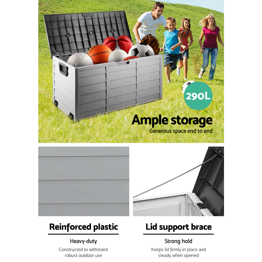 Gardeon Outdoor Storage Box 290L Lockable Organiser Garden Deck Shed Tool Black