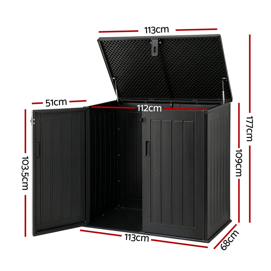 Gardeon Outdoor Storage Box 775L Container Lockable Cabinet Tool Organizer Shed Black