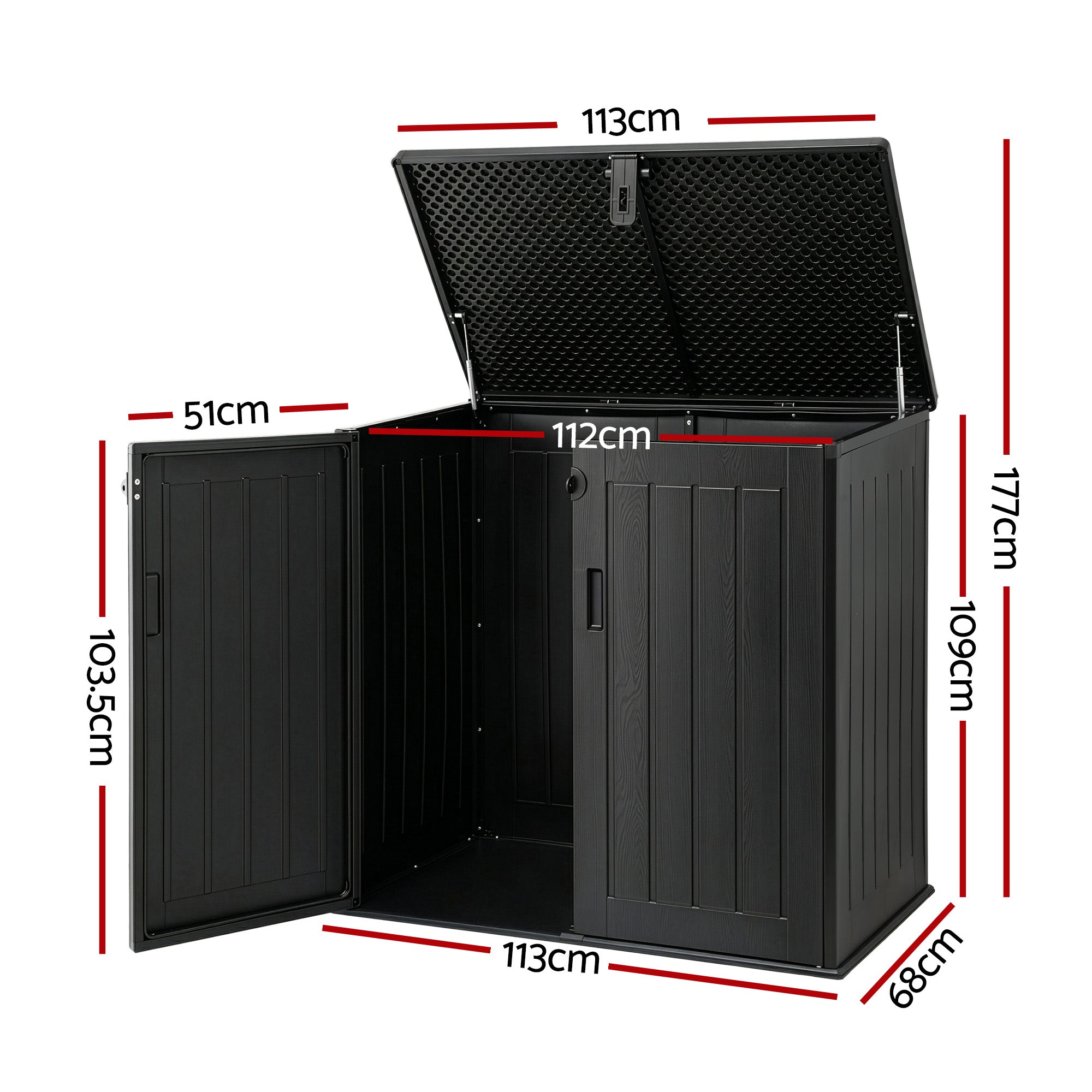 Gardeon Outdoor Storage Box 775L Container Lockable Cabinet Tool Organizer Shed Black