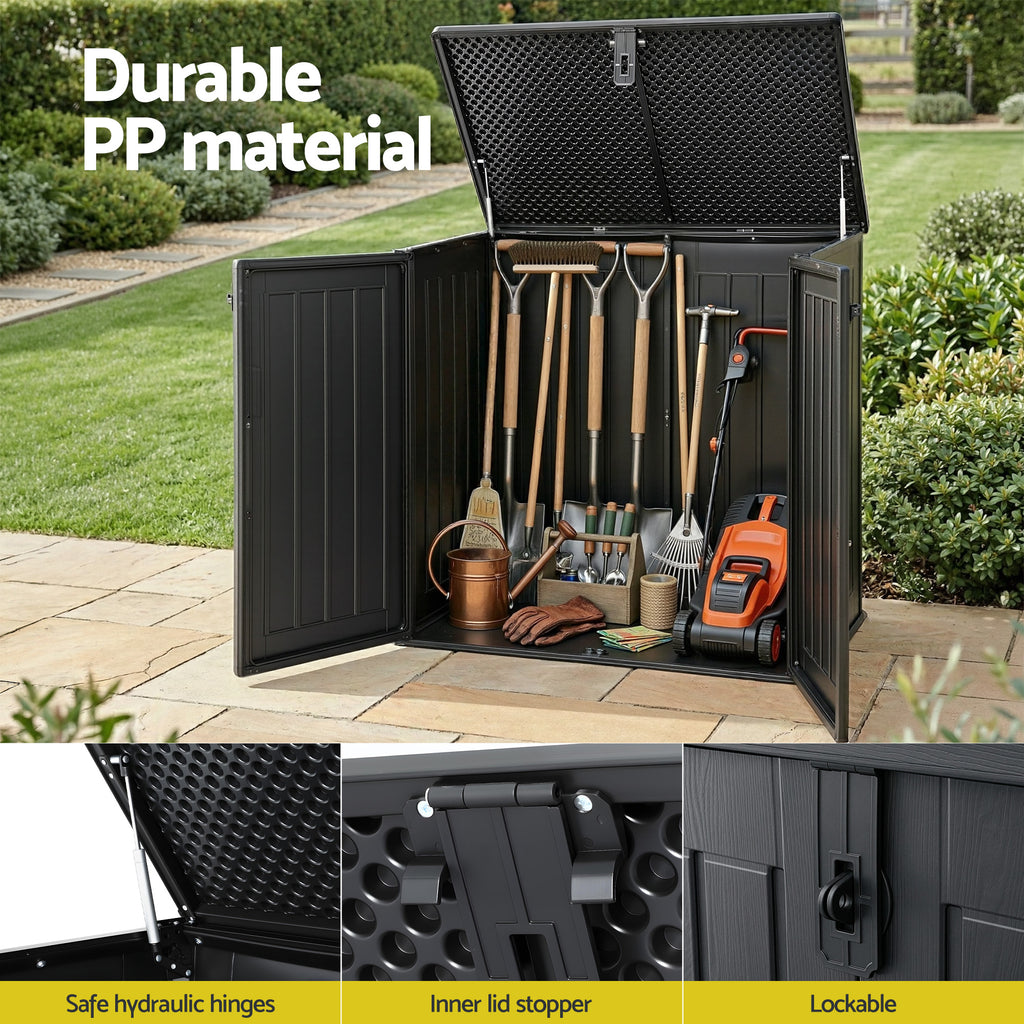 Gardeon Outdoor Storage Box 775L Container Lockable Cabinet Tool Organizer Shed Black