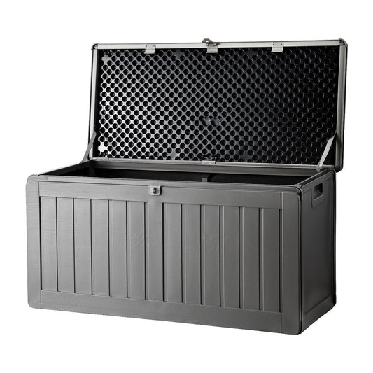 Caja de almacenamiento para exteriores Gardeon de 190 l, contenedor con cerradura, banco de jardín, cobertizo para herramientas, color negro