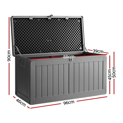 Caja de almacenamiento para exteriores Gardeon de 190 l, contenedor con cerradura, banco de jardín, cobertizo para herramientas, color negro