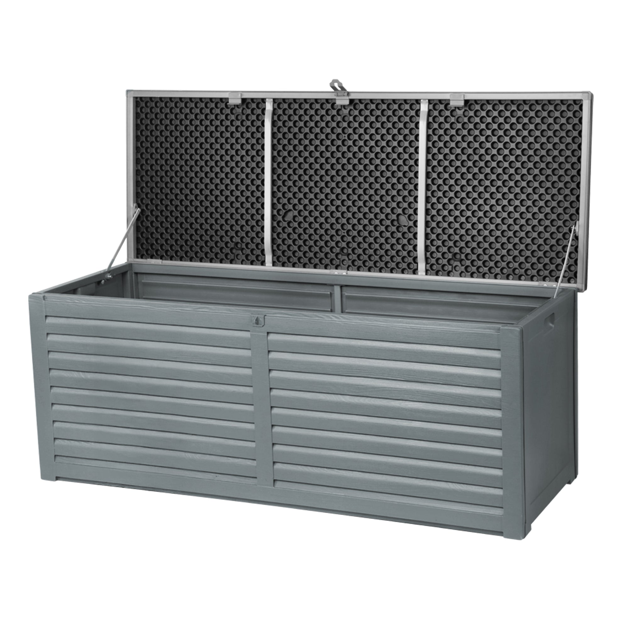 Caja de almacenamiento para exteriores Gardeon, contenedor de 390 l con cerradura, banco de jardín, cobertizo para herramientas y juguetes, color negro